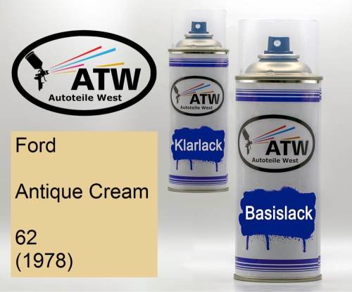 Ford, Antique Cream, 62 (1978): 400ml Sprühdose + 400ml Klarlack - Set, von ATW Autoteile West.